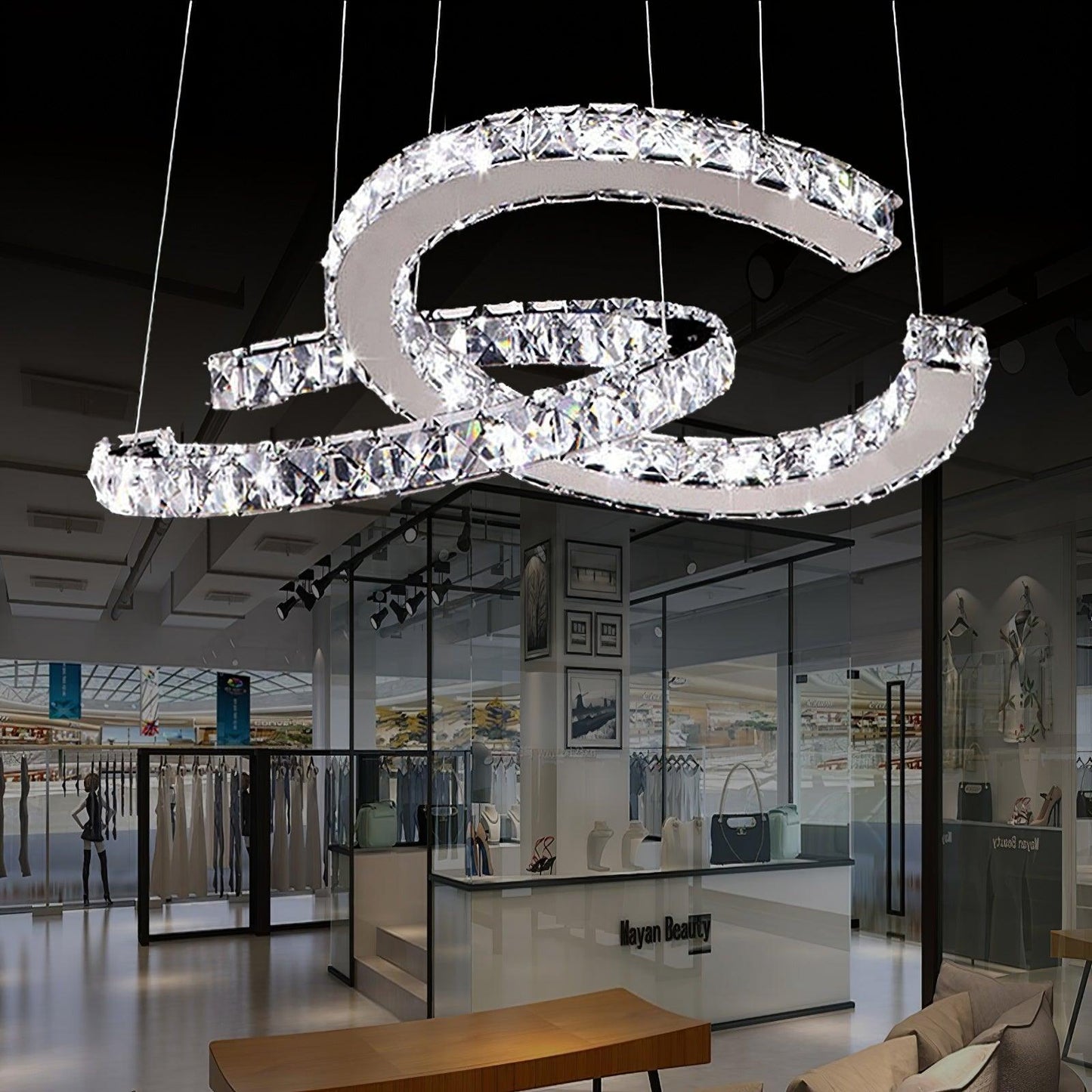 Modern Crystal Double C Chandelier - YIOSI