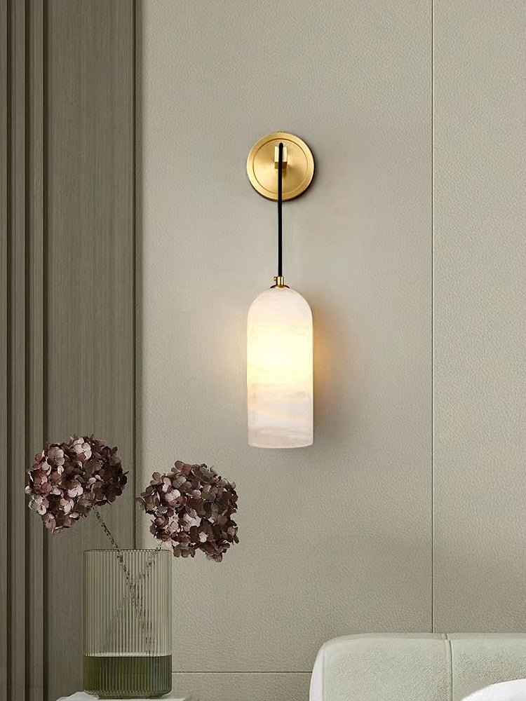 Monty Brass & White Alabaster Wall Lamp with Braided Cord