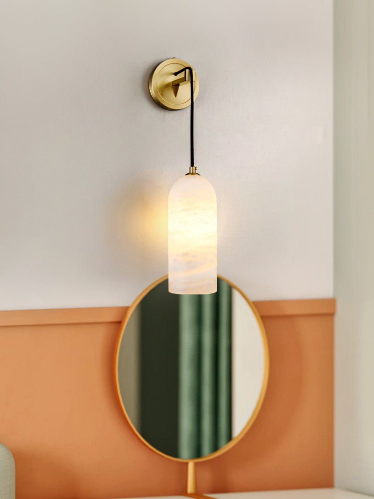 Monty Brass & White Alabaster Wall Lamp with Braided Cord
