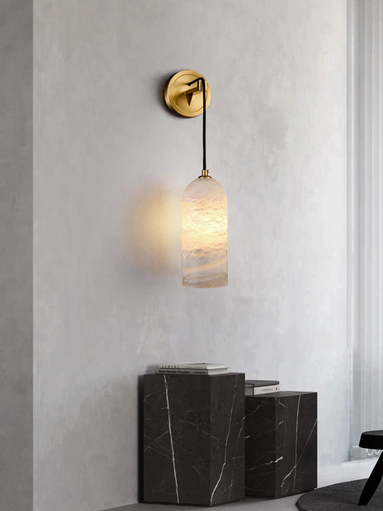 Monty Brass & White Alabaster Wall Lamp with Braided Cord