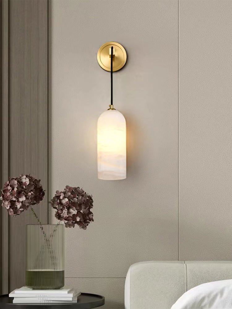 Monty Brass & White Alabaster Wall Lamp with Braided Cord