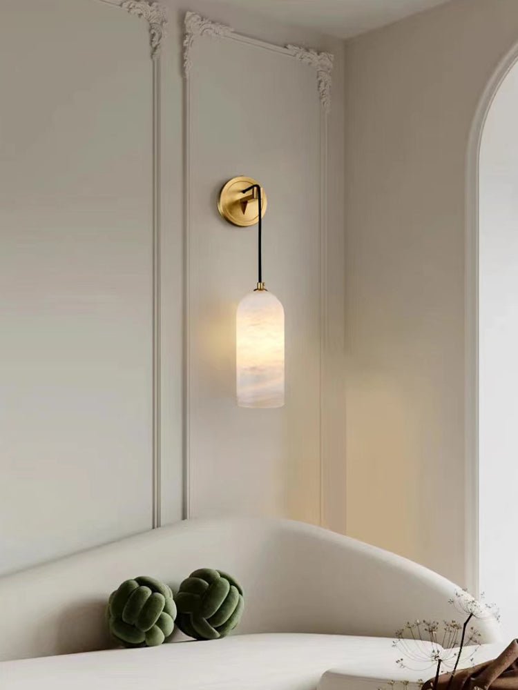 Monty Brass & White Alabaster Wall Lamp with Braided Cord