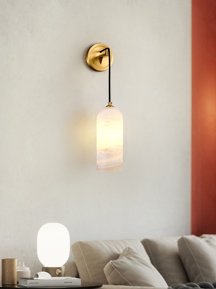 Monty Brass & White Alabaster Wall Lamp with Braided Cord