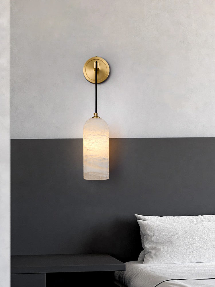 Monty Brass & White Alabaster Wall Lamp with Braided Cord