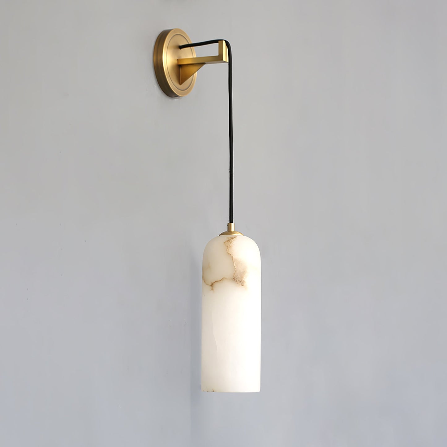 Monty Brass & White Alabaster Wall Lamp with Braided Cord