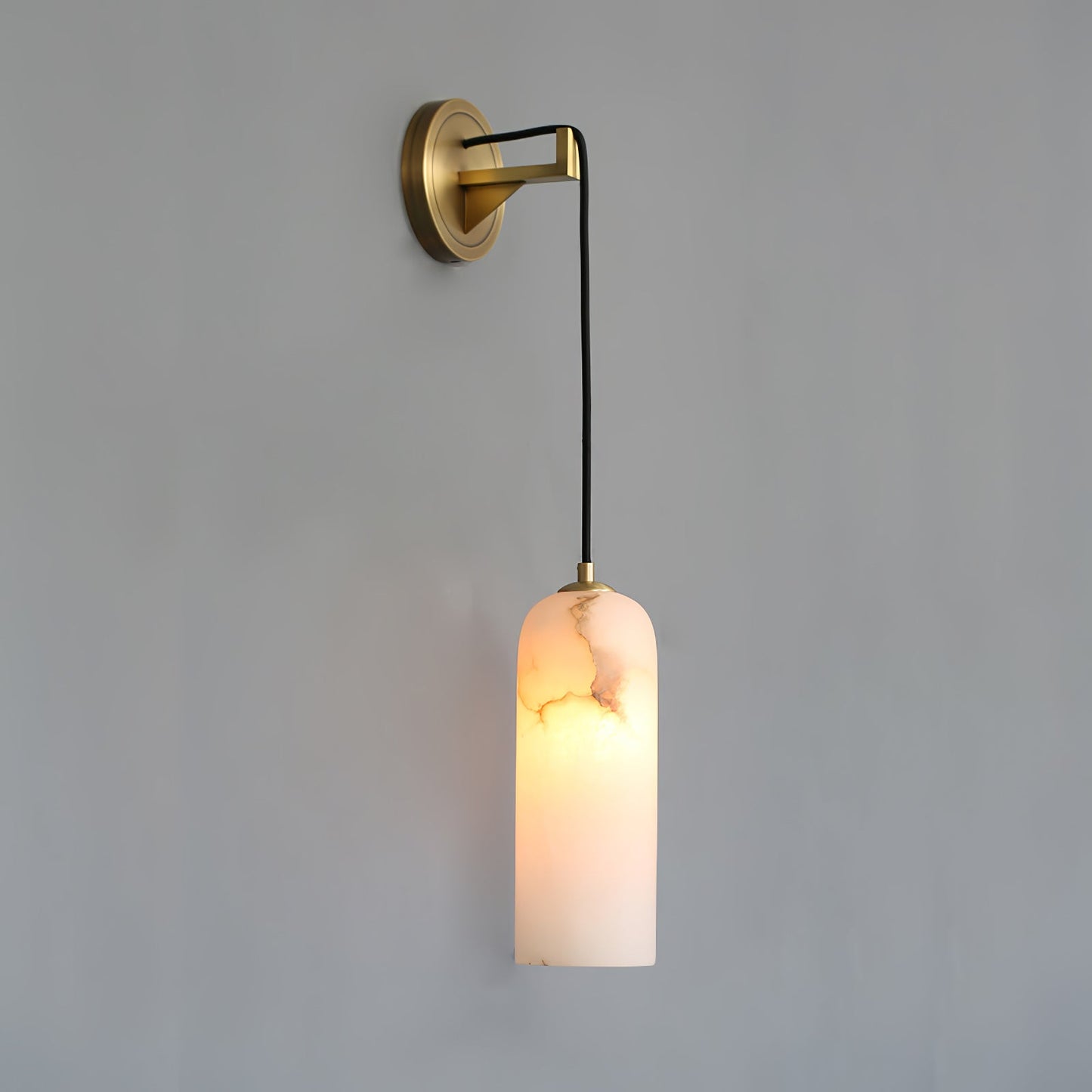Monty Brass & White Alabaster Wall Lamp with Braided Cord