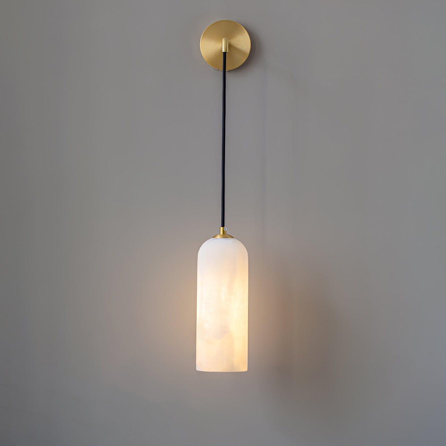 Monty Brass & White Alabaster Wall Lamp with Braided Cord