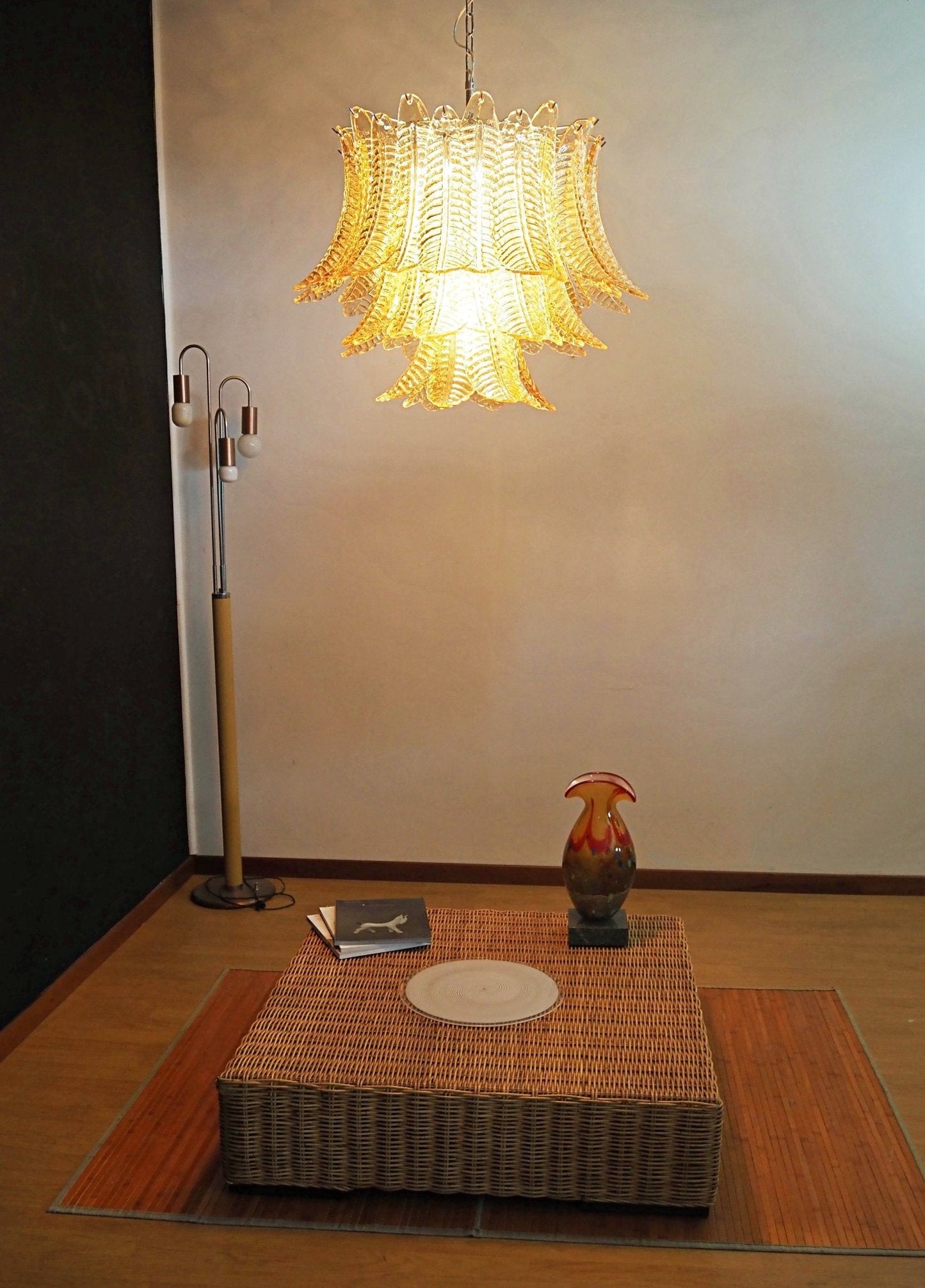 Murano Amber Glass Leaf Chandelier - YIOSI