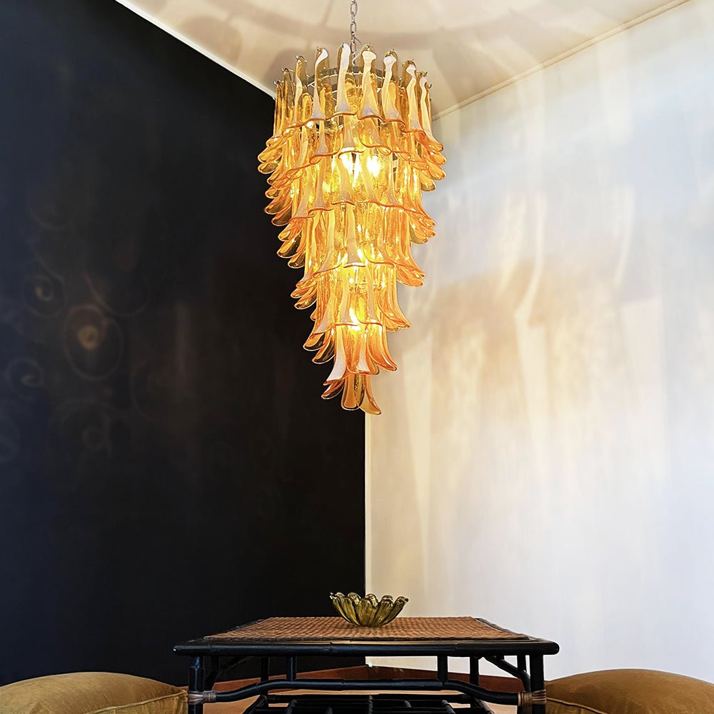 Murano Amber Petals Spiral Chandelier - YIOSI
