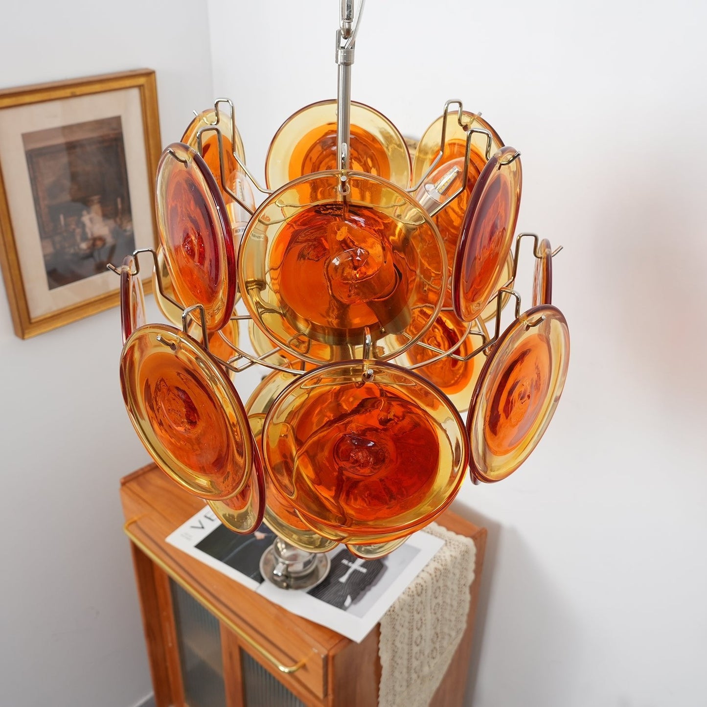 Orange Transparent Murano Disc Chandelier - YIOSI