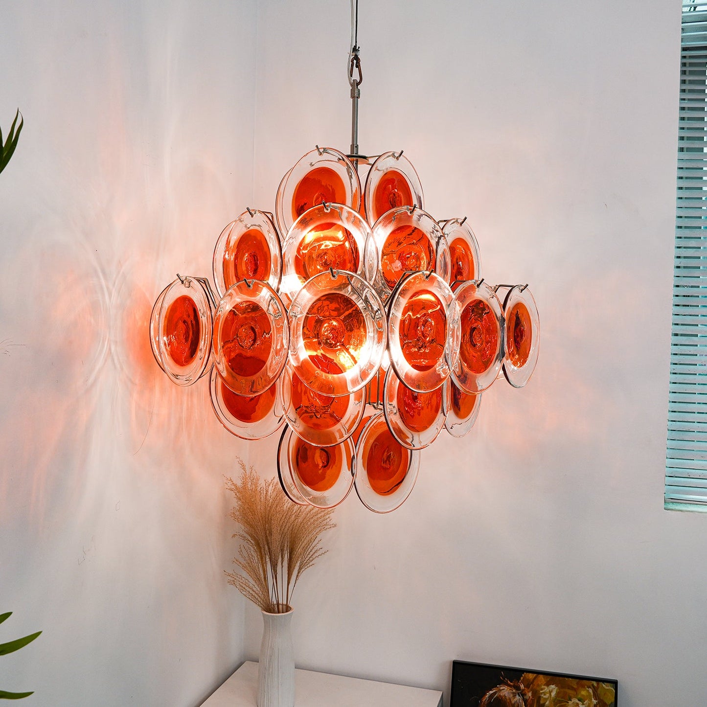 Orange Transparent Murano Disc Chandelier - YIOSI