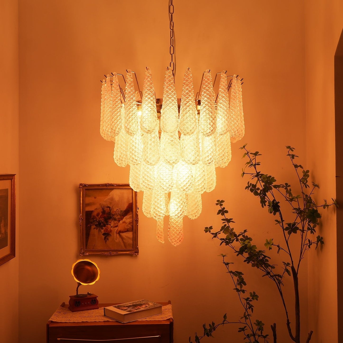 Murano Pink Glass Dewdrop Chandelier - YIOSI