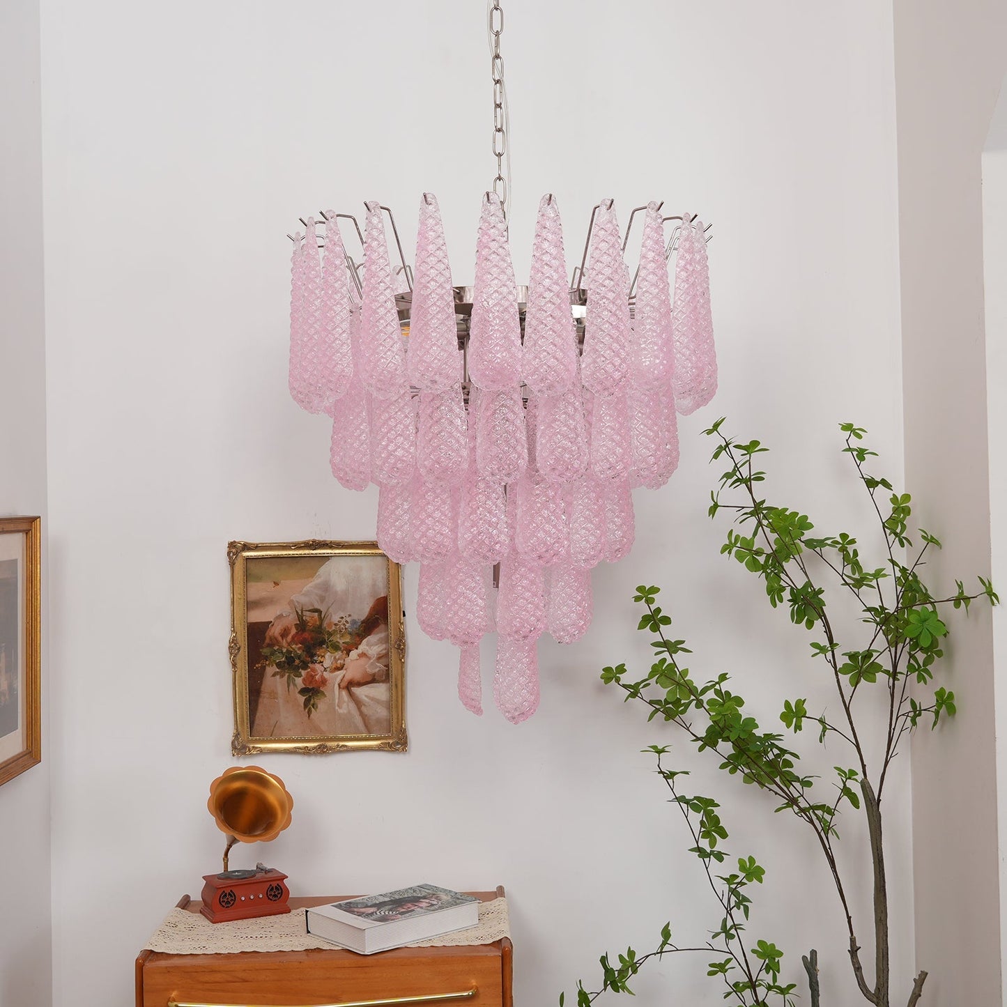 Murano Pink Glass Dewdrop Chandelier - YIOSI