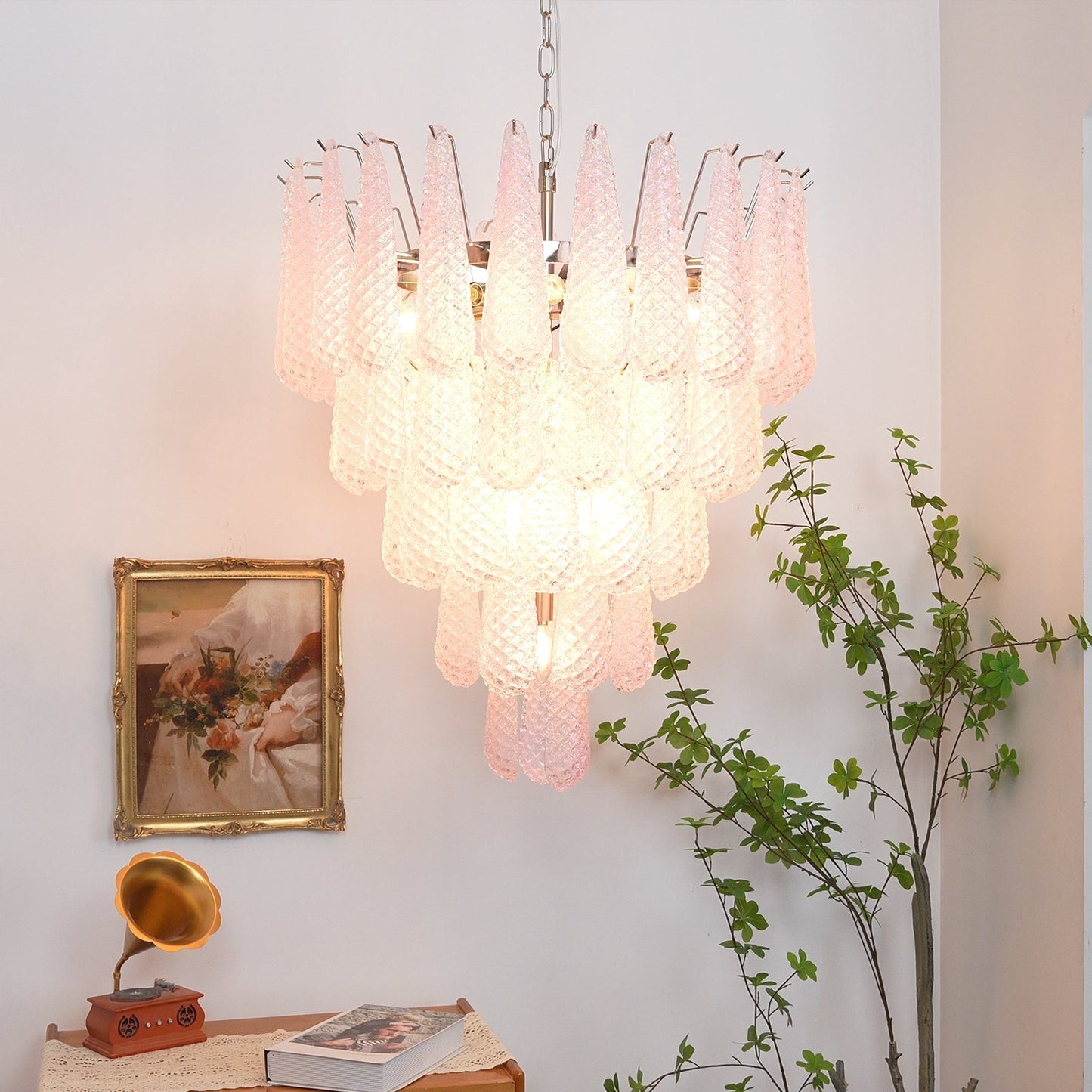 Murano Pink Glass Dewdrop Chandelier - YIOSI