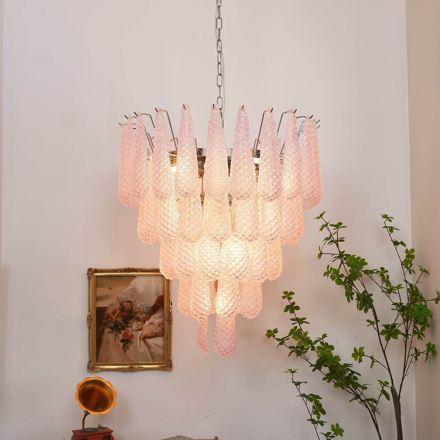Murano Pink Glass Dewdrop Chandelier - YIOSI