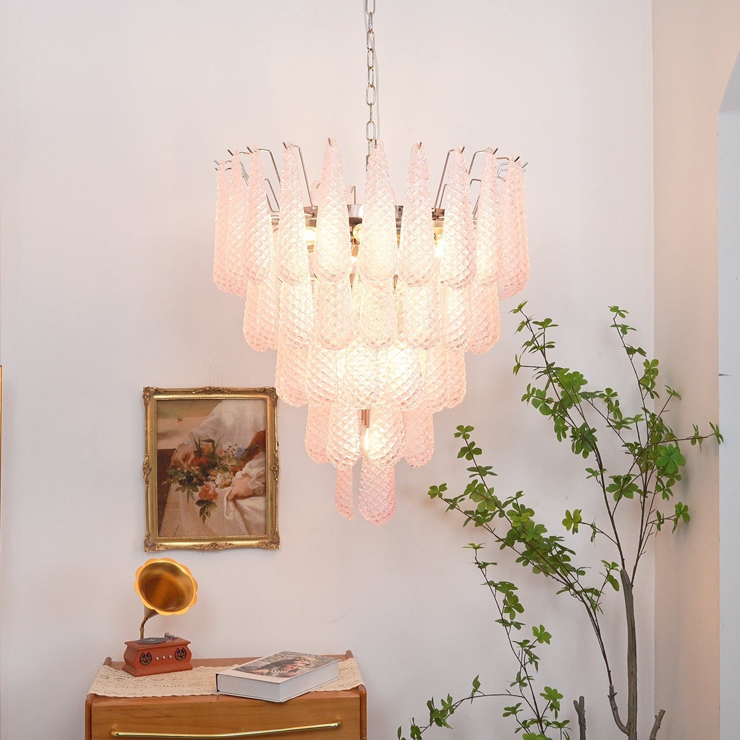 Murano Pink Glass Dewdrop Chandelier - YIOSI