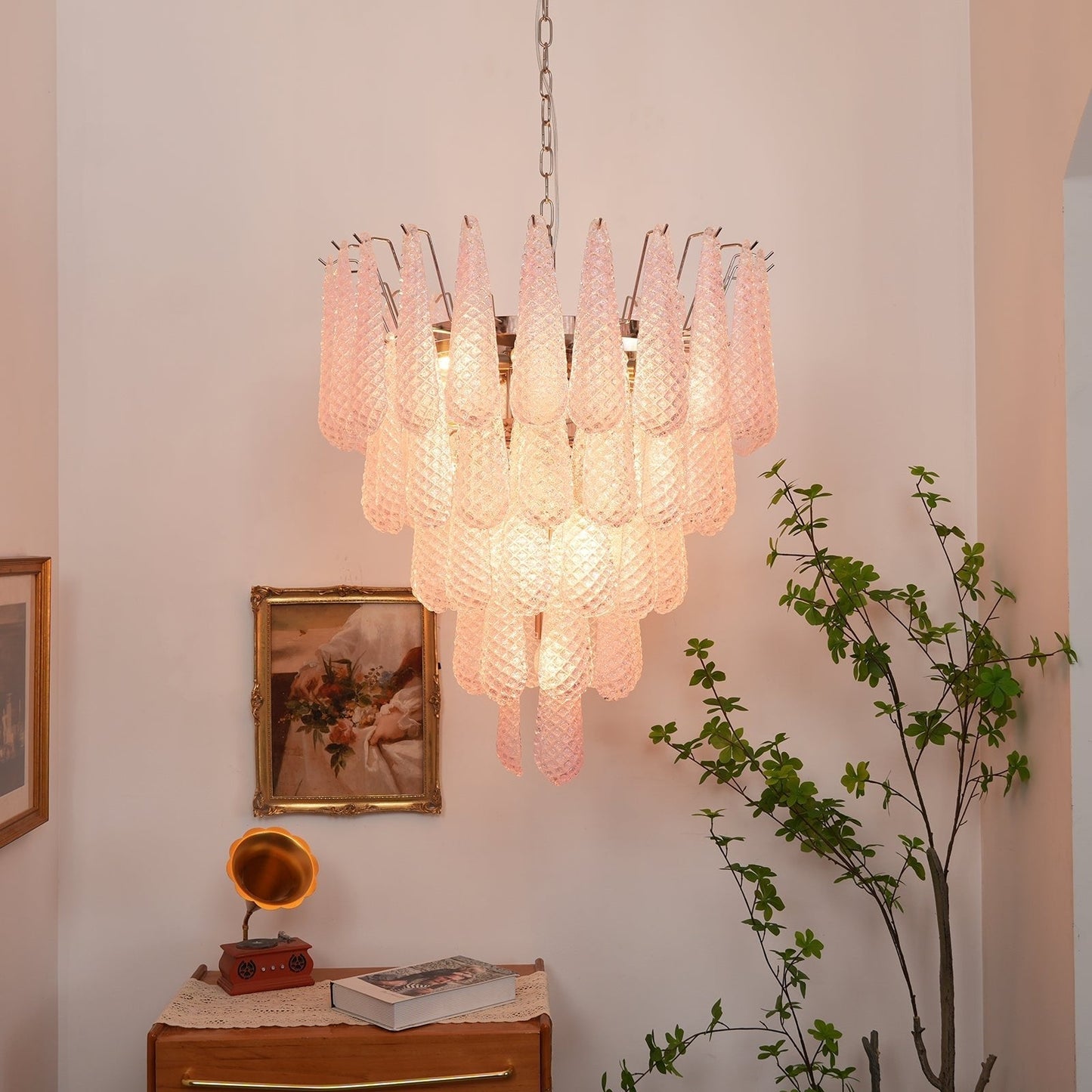 Murano Pink Glass Dewdrop Chandelier - YIOSI