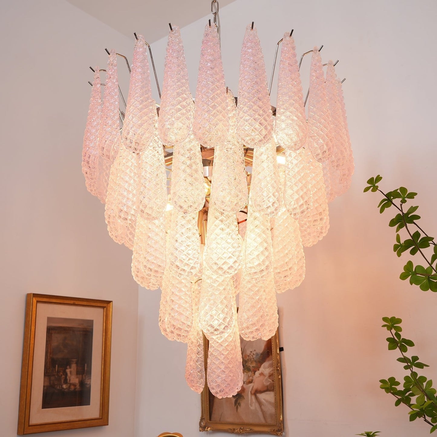 Murano Pink Glass Dewdrop Chandelier - YIOSI