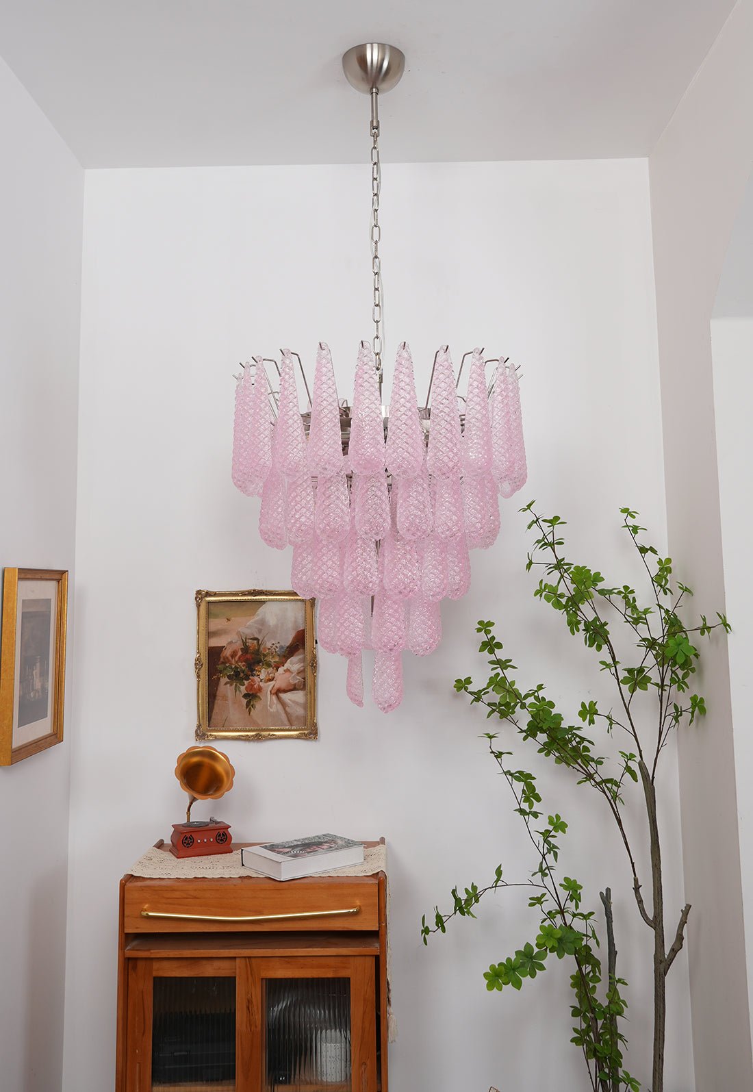 Murano Pink Glass Dewdrop Chandelier - YIOSI