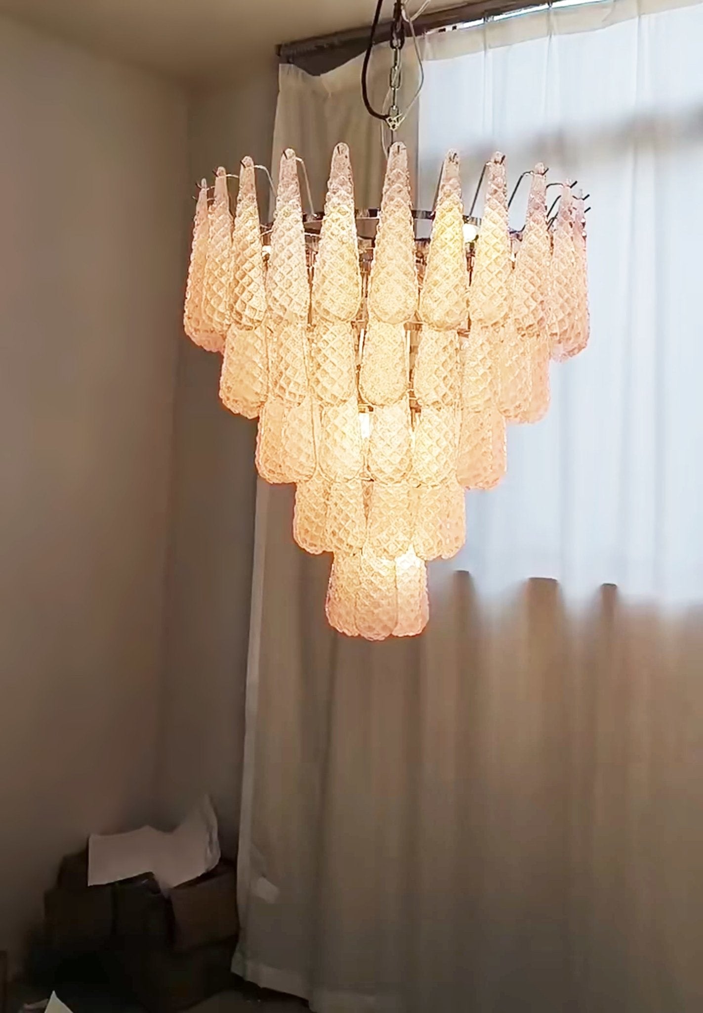 Murano Pink Glass Droplet Chandelier - YIOSI