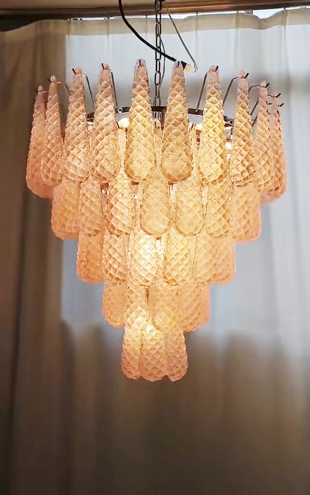 Murano Pink Glass Droplet Chandelier - YIOSI