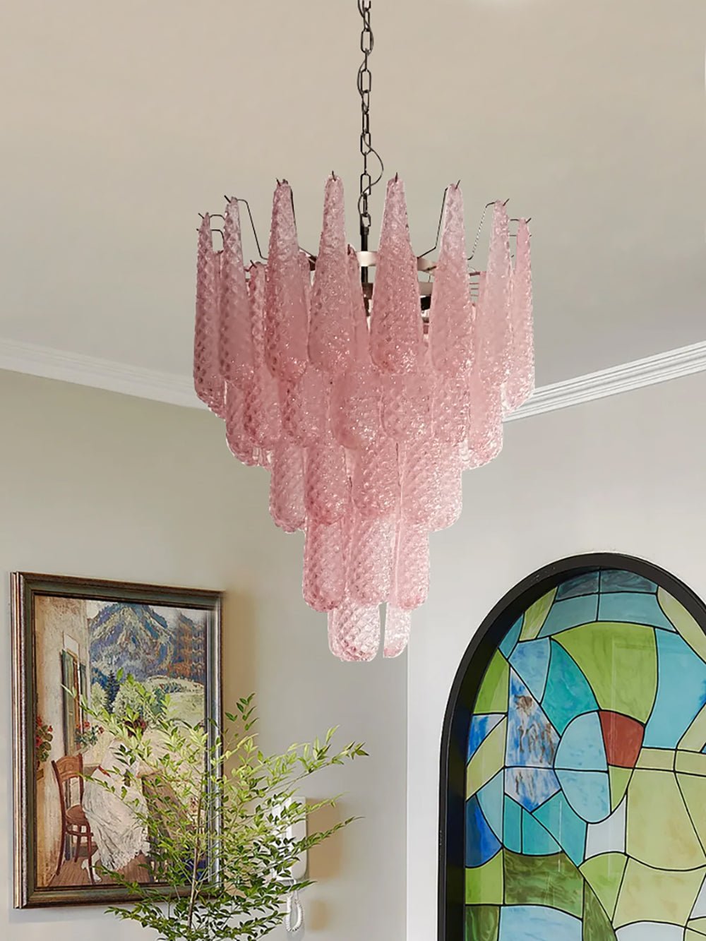 Murano Pink Glass Droplet Chandelier - YIOSI
