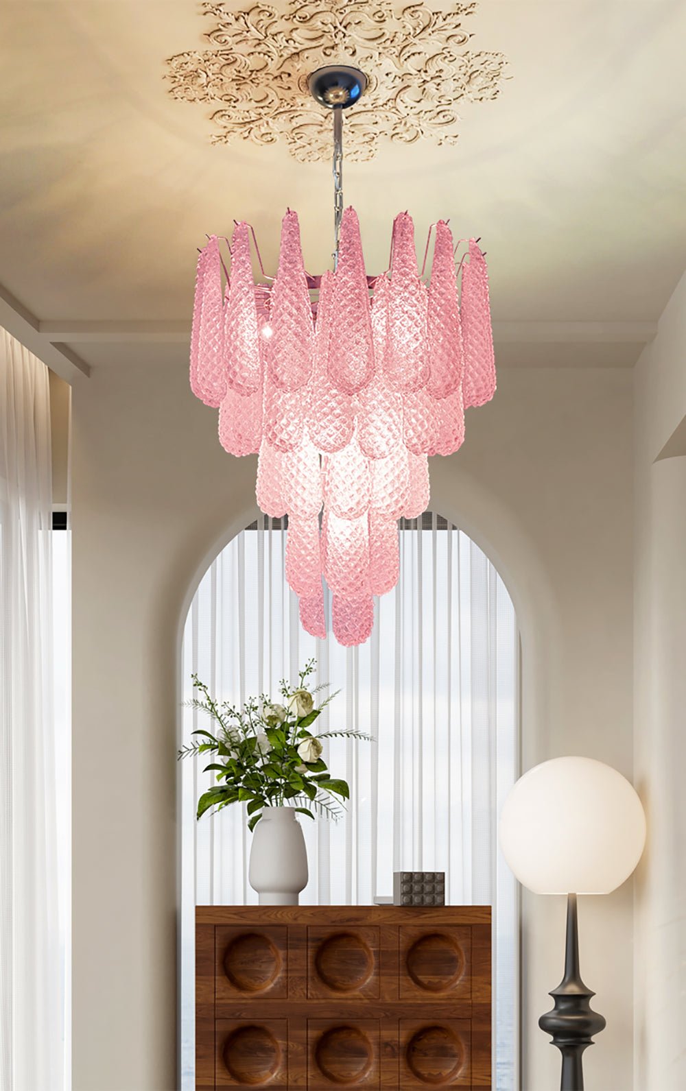 Murano Pink Glass Droplet Chandelier - YIOSI