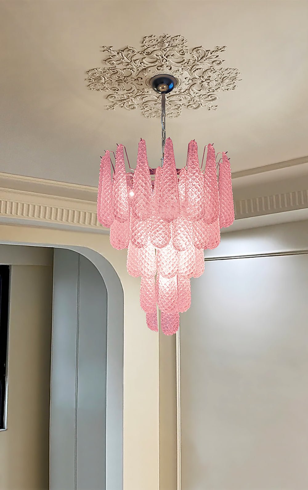 Murano Pink Glass Droplet Chandelier - YIOSI