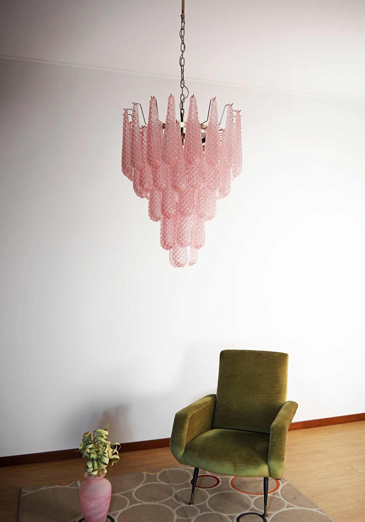 Murano Pink Glass Droplet Chandelier - YIOSI