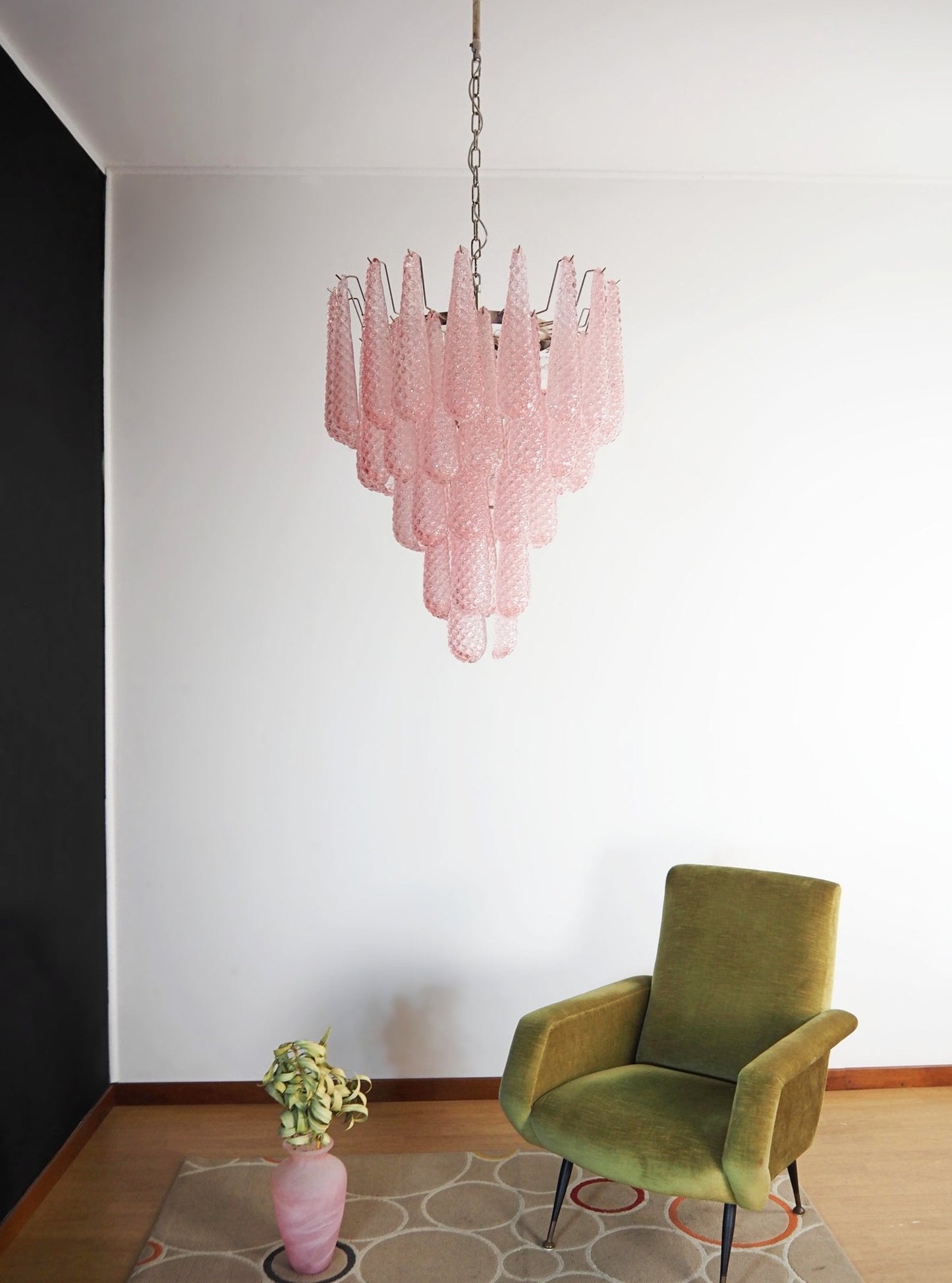 Murano Pink Glass Droplet Chandelier - YIOSI
