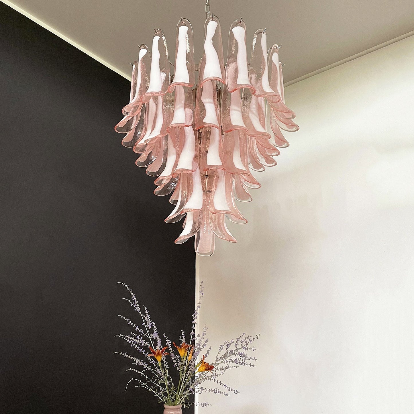 Murano Pink Glass Petals Chandelier - YIOSI
