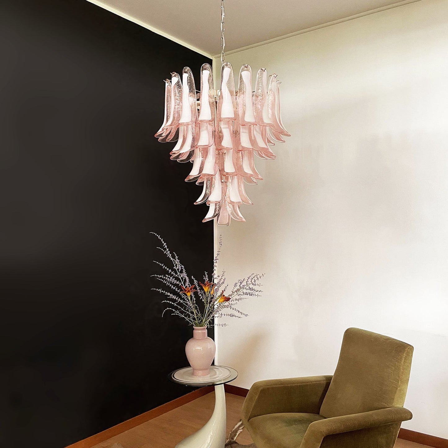 Murano Pink Glass Petals Chandelier - YIOSI