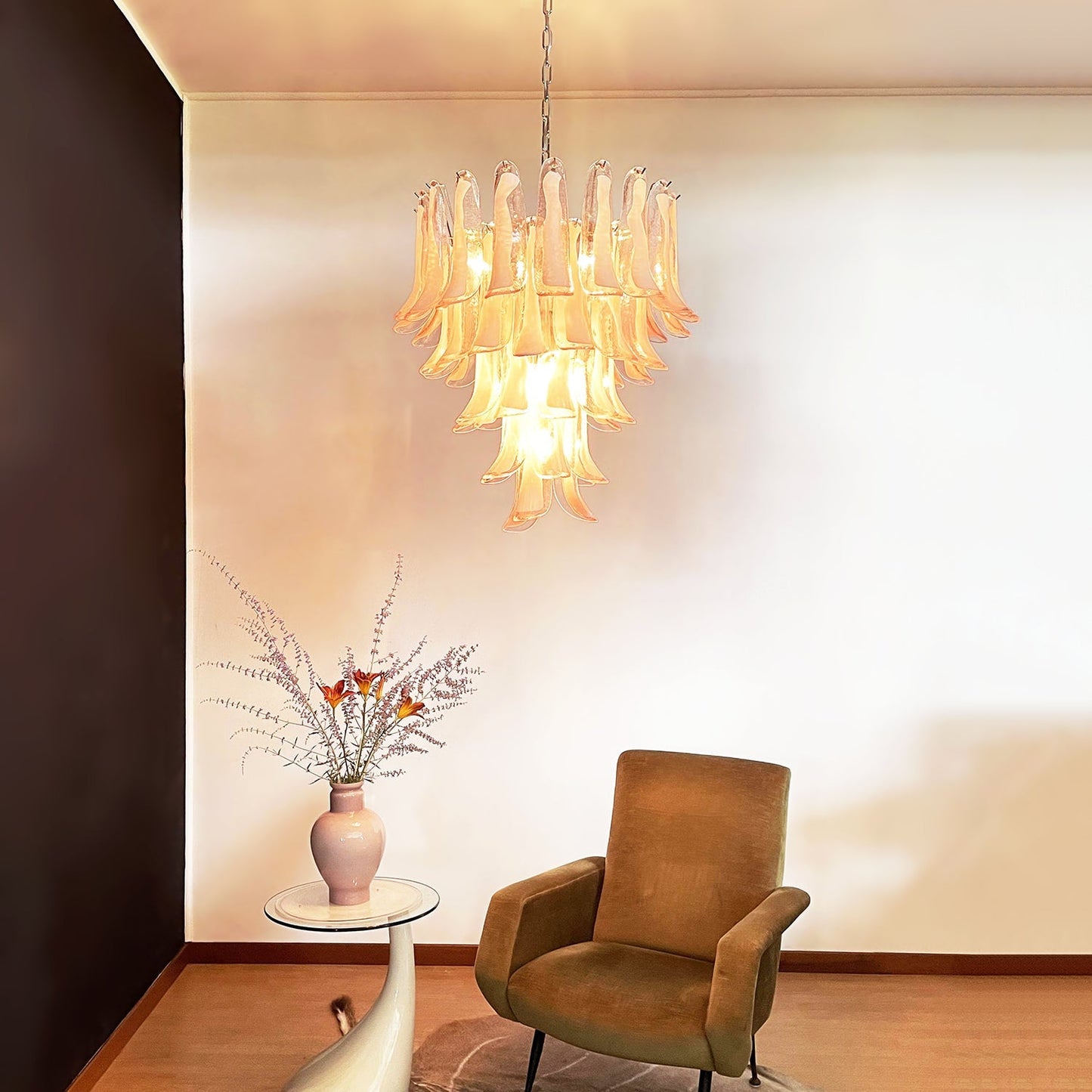 Murano Pink Glass Petals Chandelier - YIOSI