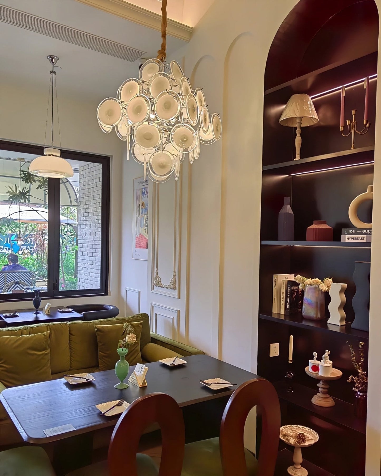 Murano Disc White Glass Chandelier - YIOSI