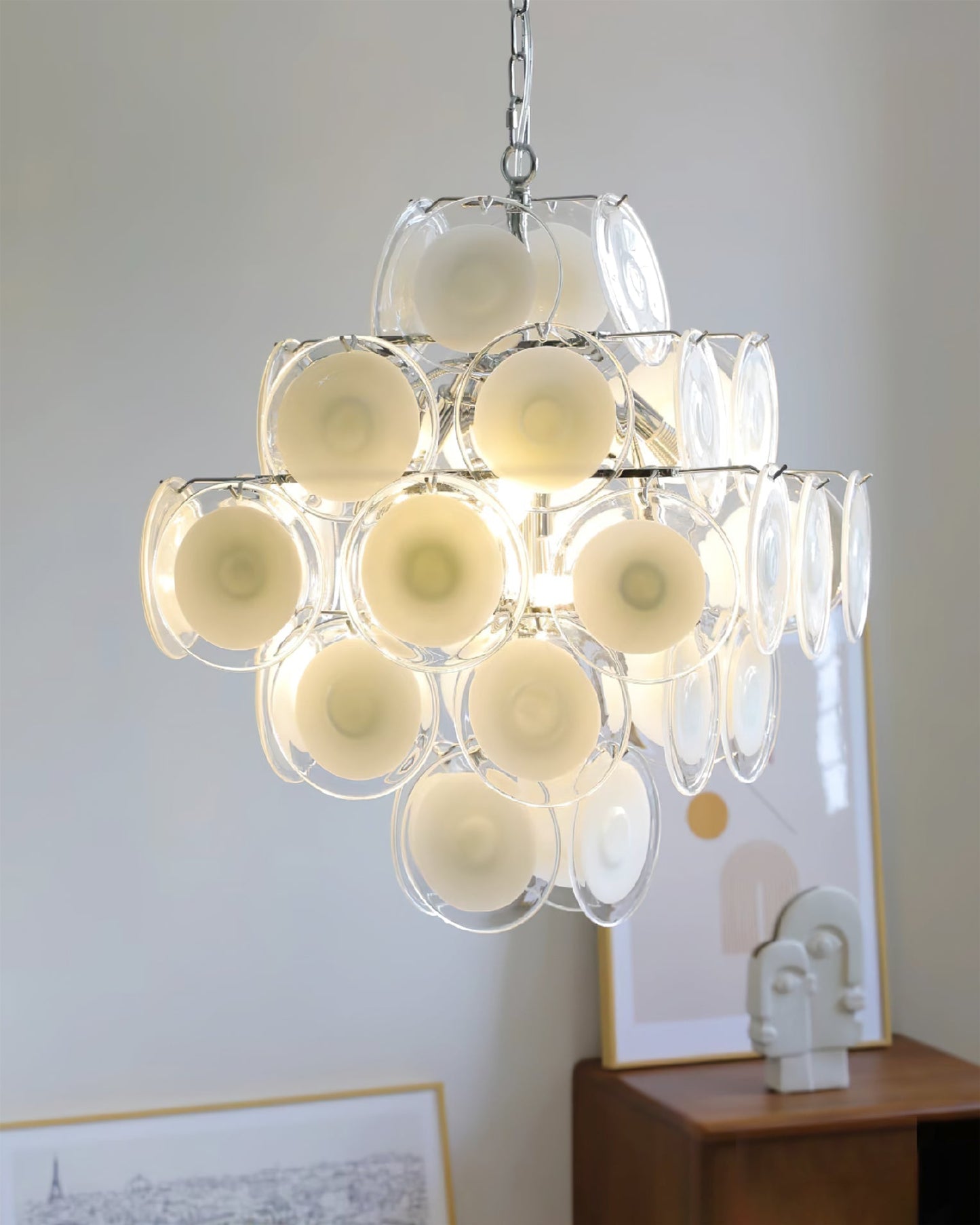 Murano Disc White Glass Chandelier - YIOSI