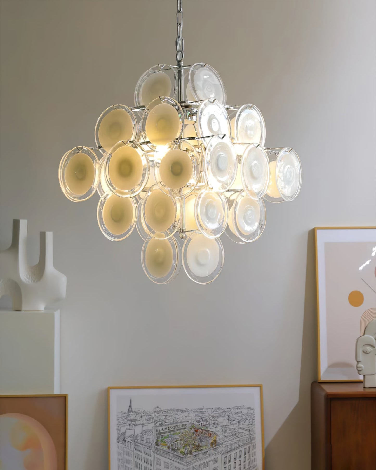 Murano Disc White Glass Chandelier - YIOSI