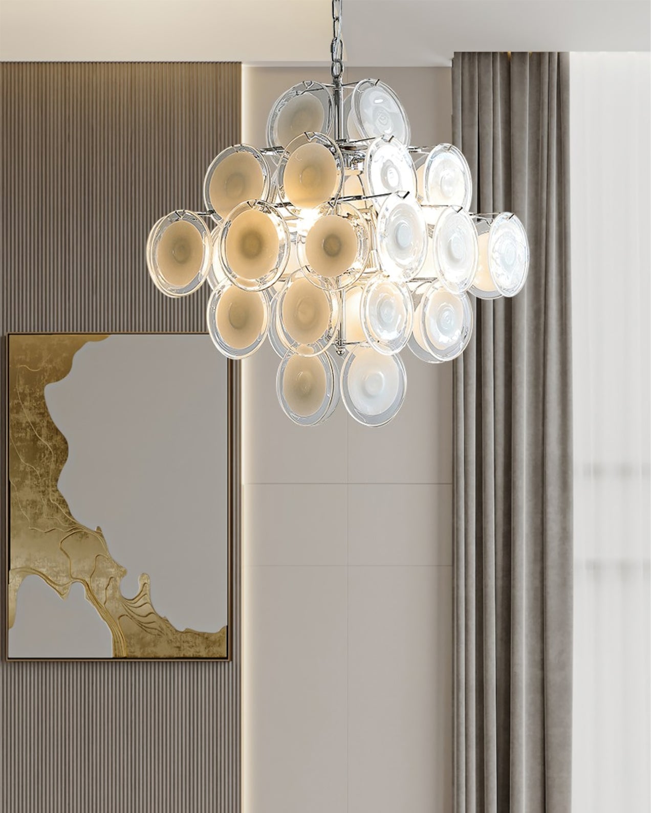 Murano Disc White Glass Chandelier - YIOSI