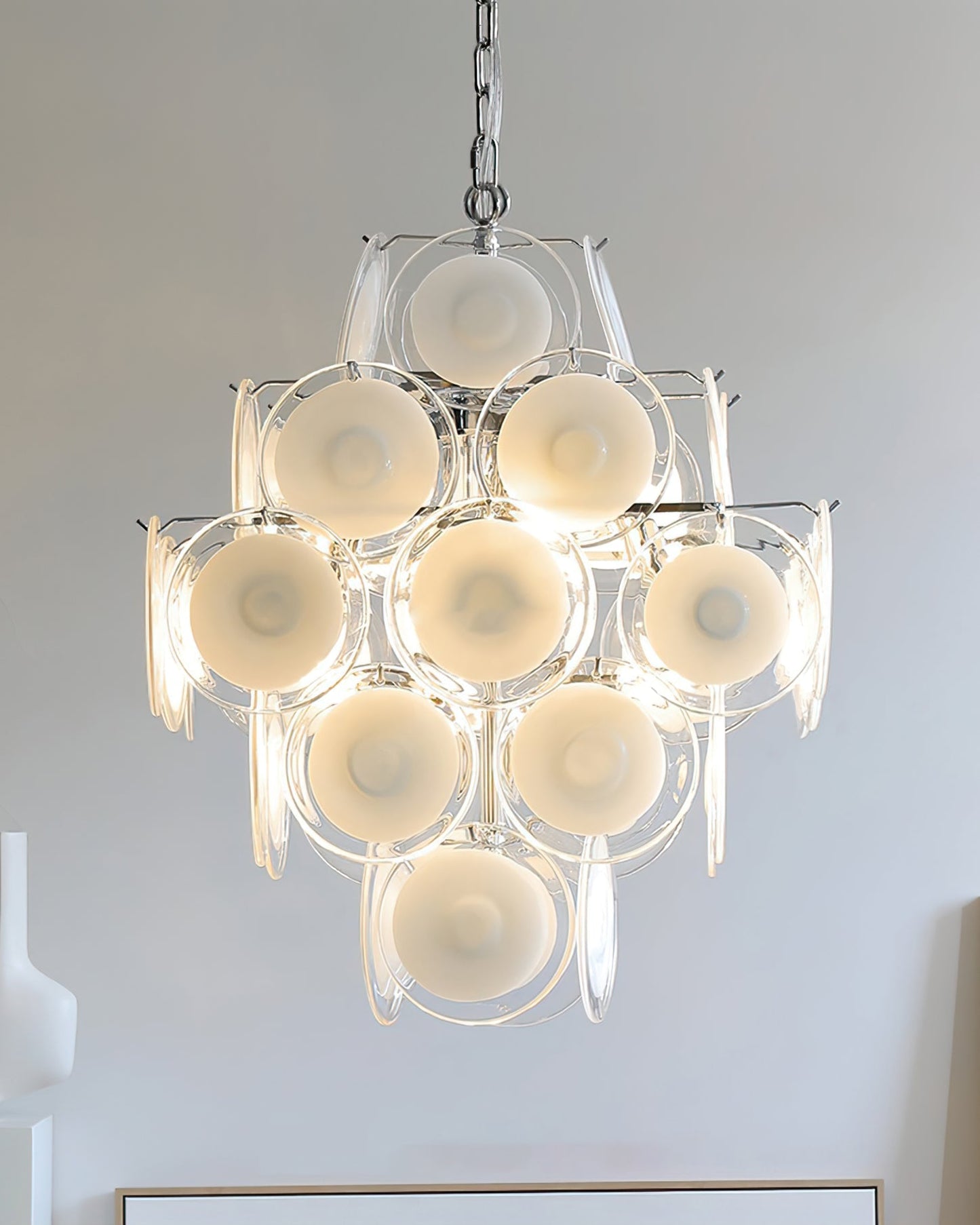 Murano Disc White Glass Chandelier - YIOSI