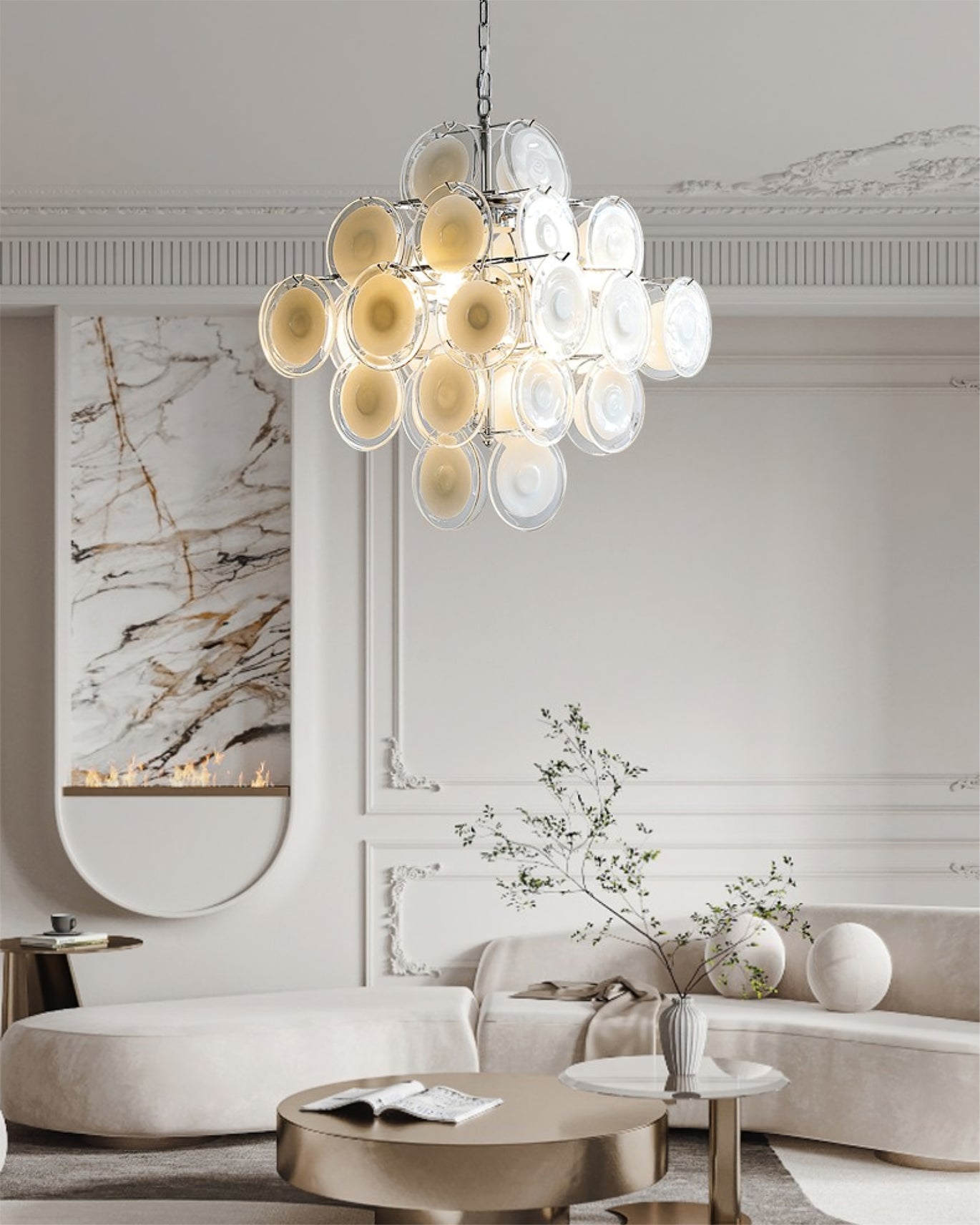 Murano Disc White Glass Chandelier - YIOSI