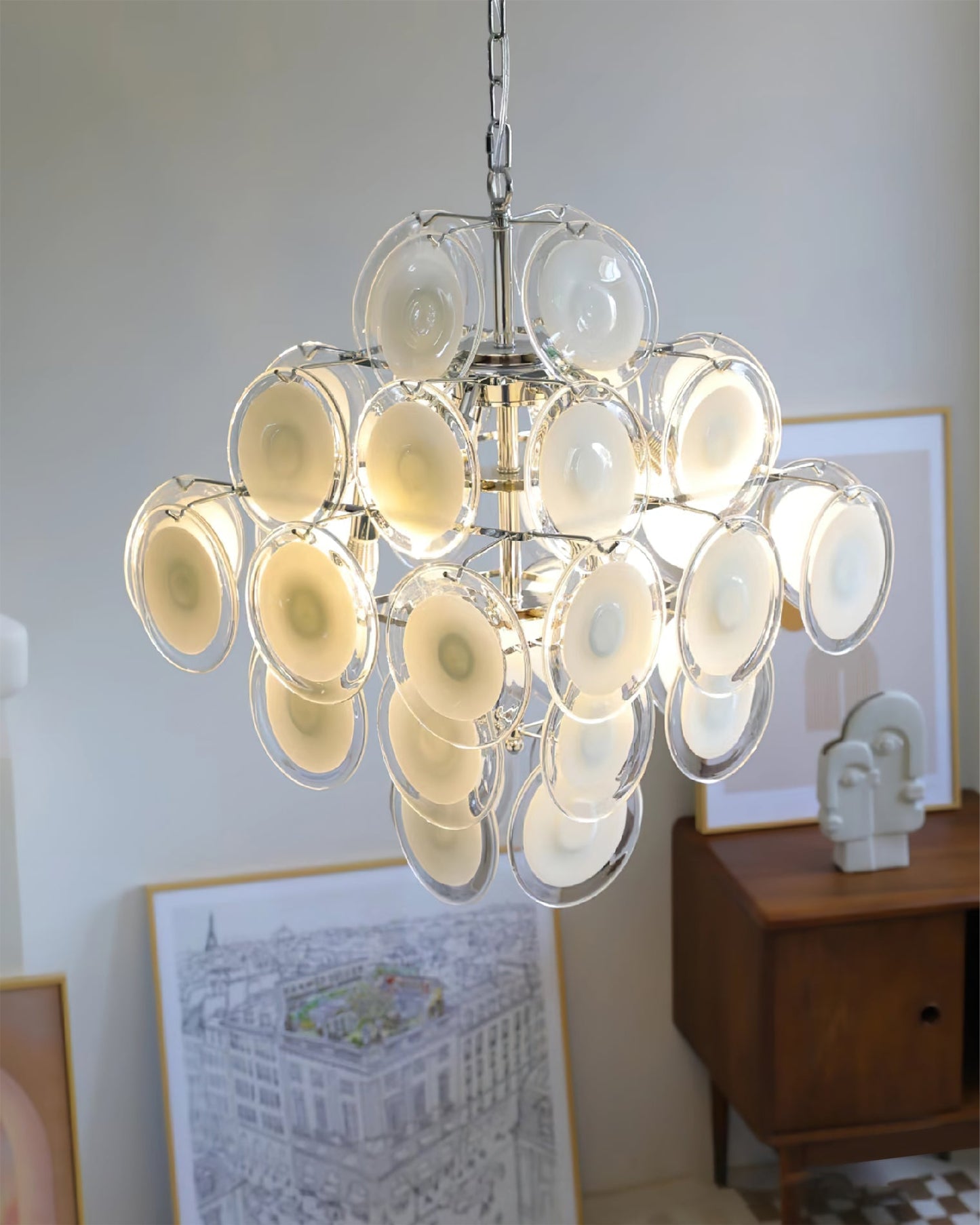 Murano Disc White Glass Chandelier - YIOSI