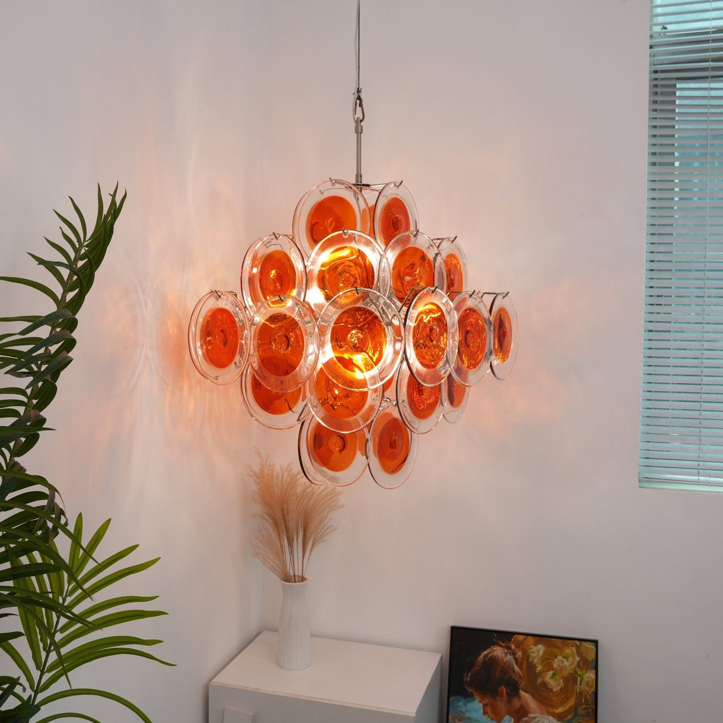 Orange Transparent Murano Disc Chandelier - YIOSI