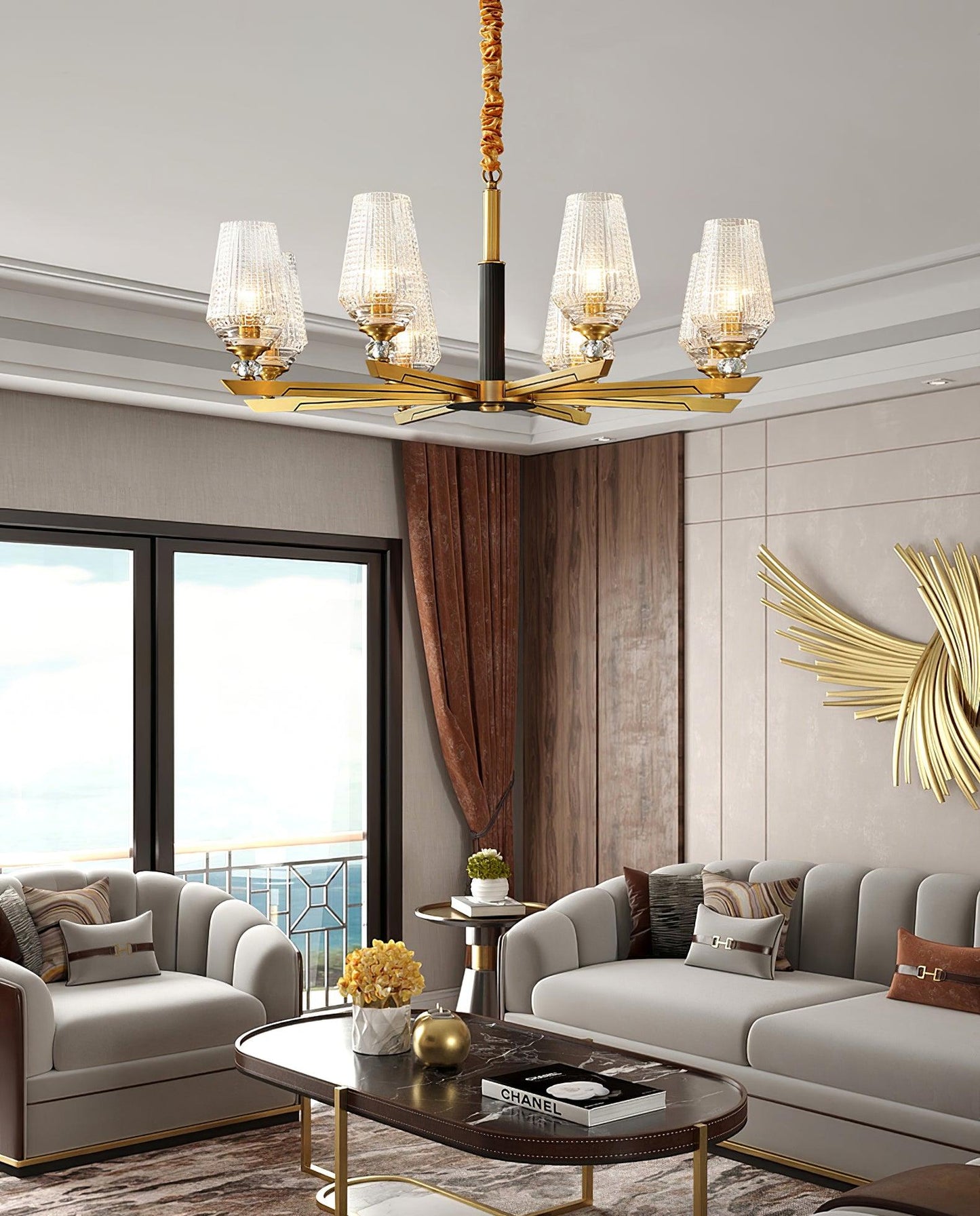 Orrefors Brass Chandelier - YIOSI