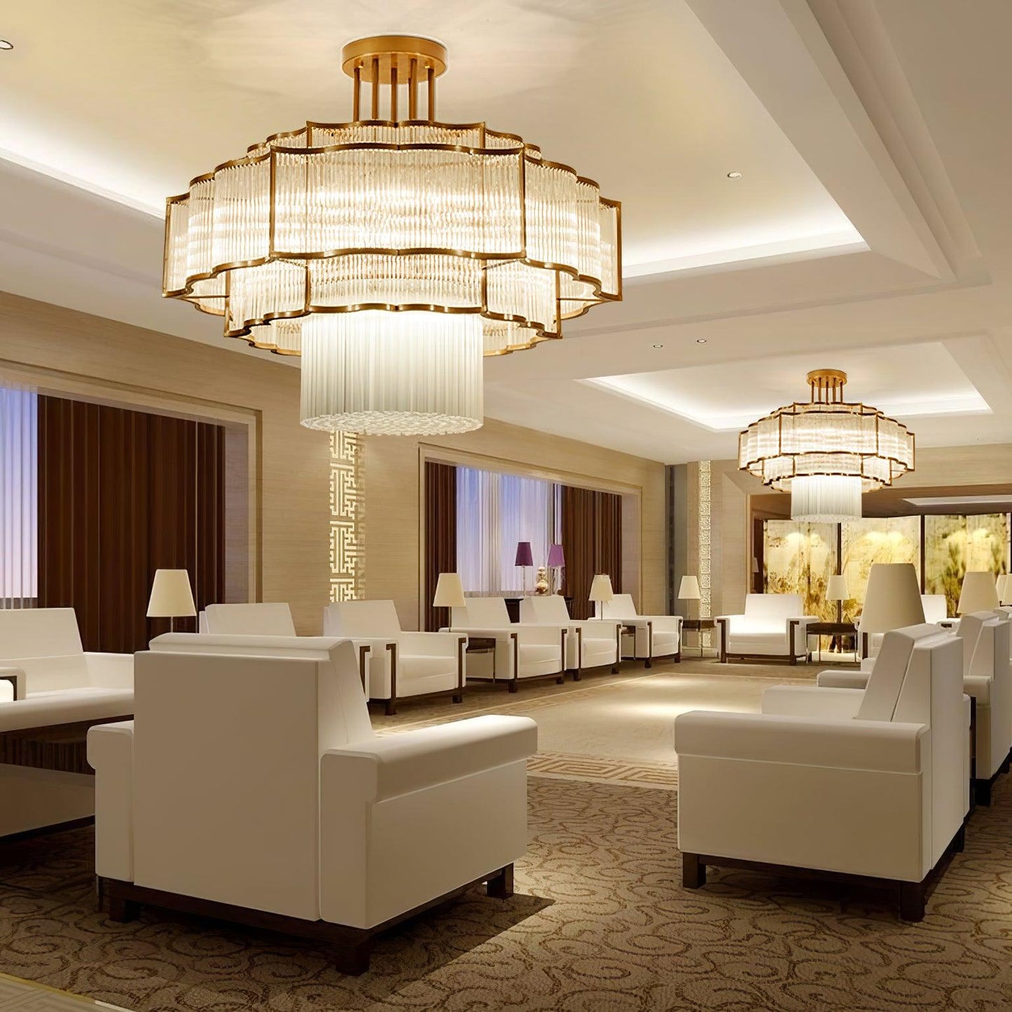 Pharo II Gold Black Crystal Chandelier with Tiered Glass Design