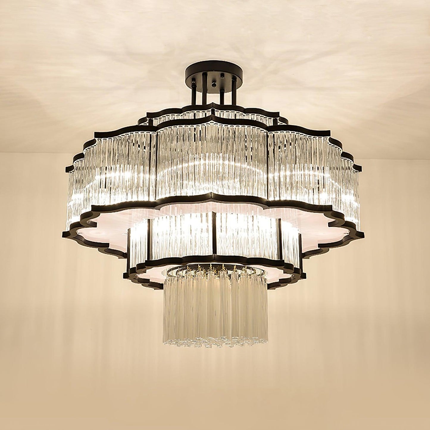 Pharo II Gold Black Crystal Chandelier with Tiered Glass Design
