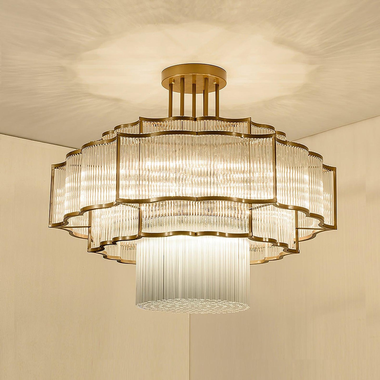 Pharo II Gold Black Crystal Chandelier with Tiered Glass Design