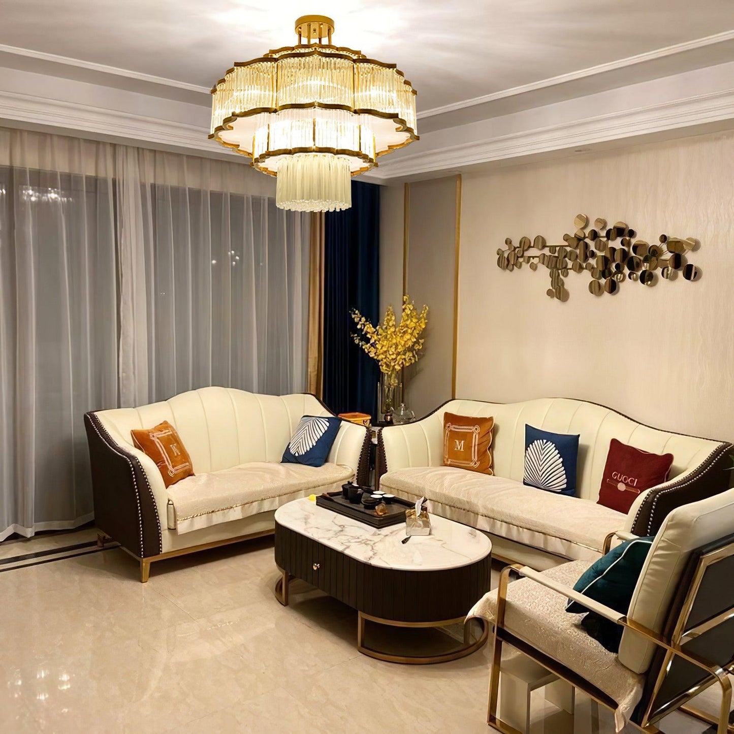 Pharo II Gold Black Crystal Chandelier with Tiered Glass Design