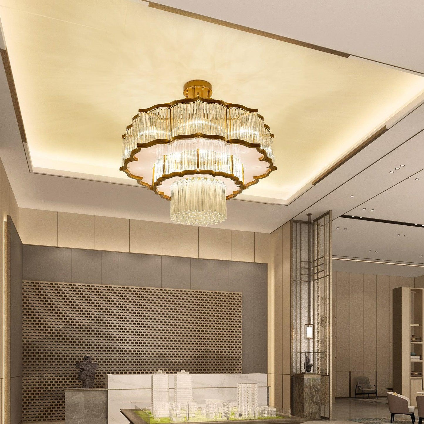Pharo II Gold Black Crystal Chandelier with Tiered Glass Design