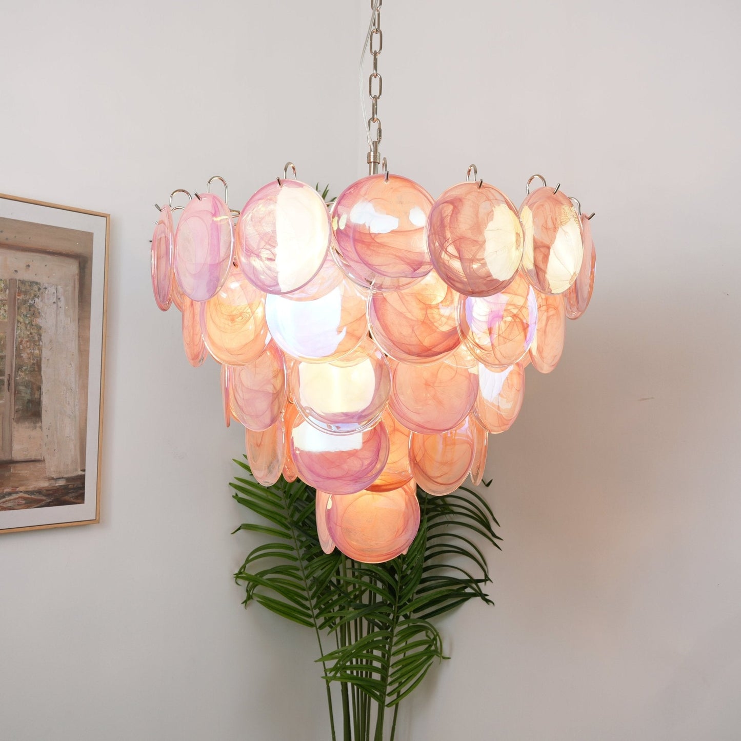 Pink Murano Disc Chandelier - YIOSI