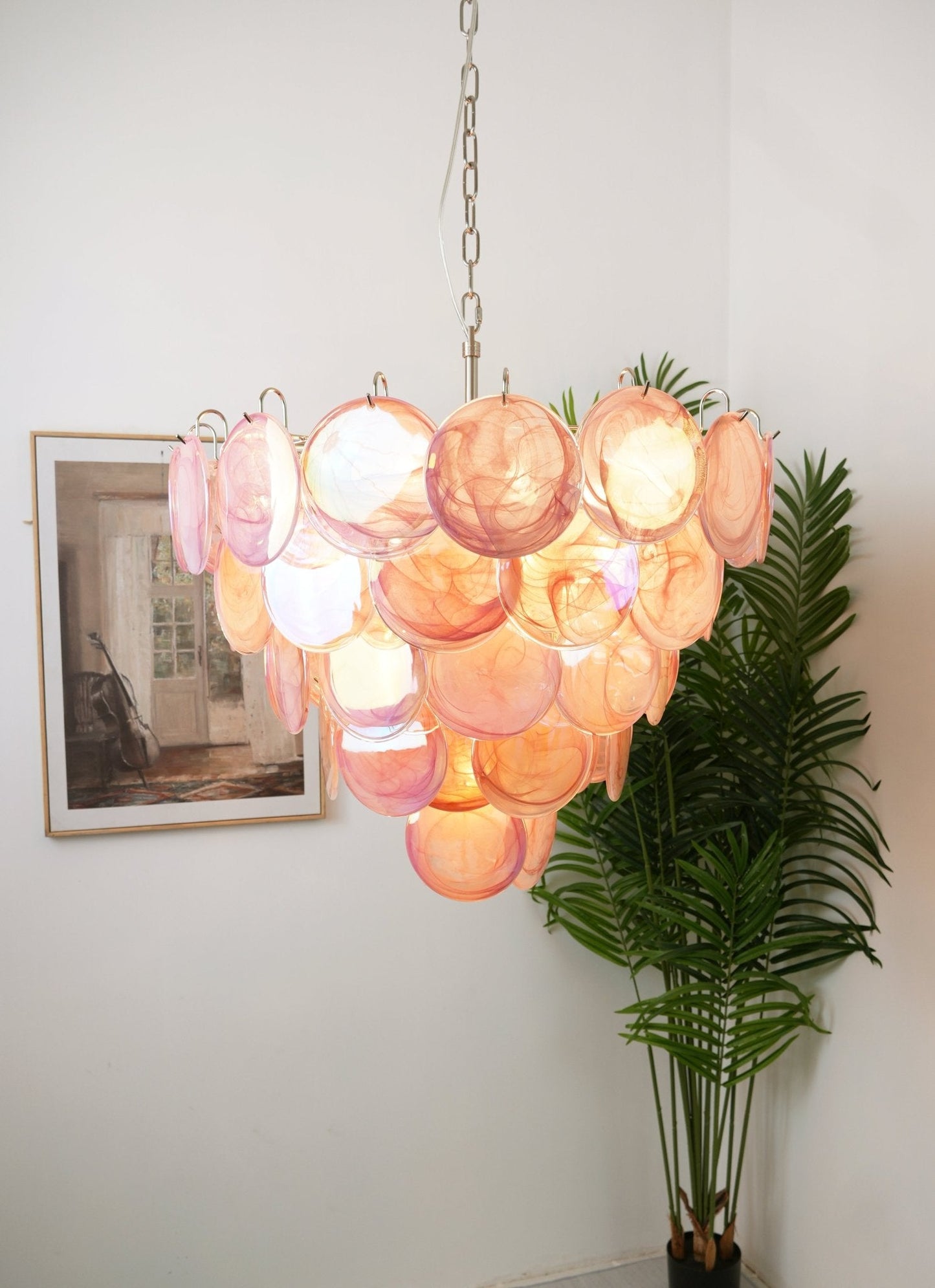 Pink Murano Disc Chandelier - YIOSI