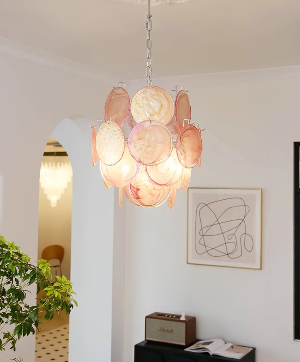 Pink Murano Disc Glass Chandelier - YIOSI